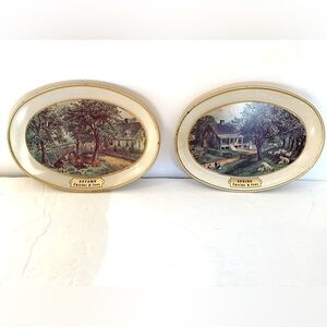 2 Vintage Currier and Ives Seasons 6” Hanging Plates: Autumn and Spring